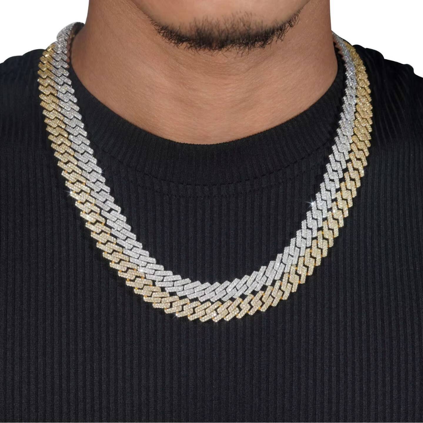 European American Hip Hop 925 Sterling Silver Moissanite Necklace VVS 10mm Double Row Stone CrossBorder Hot Sale Men Cuban