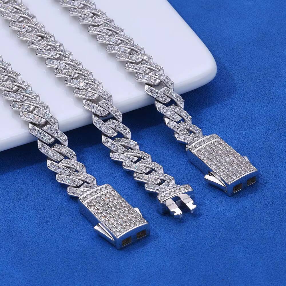 Fine Jewelry Pass Diamond Tester Iced Out Prong Setting Vvs Moissanite 8mm Cuban 925 Sterling Silver Cuban Link Chain Necklace