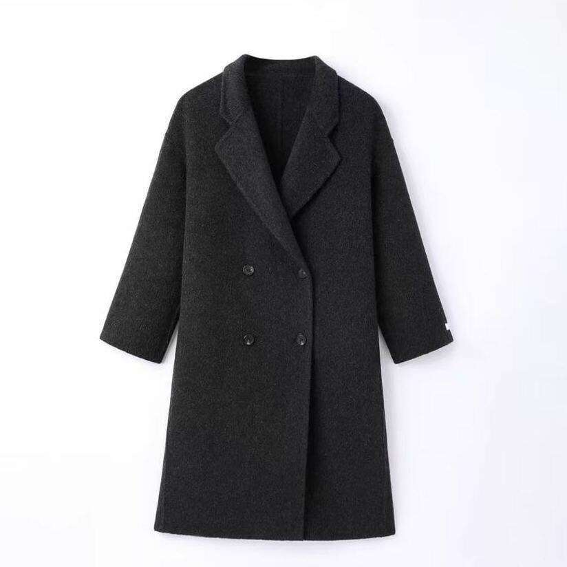 2025 Autumn Winter New Double-Sided Wool Women, Long Cashmere Korean Style Loose Woolen Jacket, Elegant Slimming Coat for Women