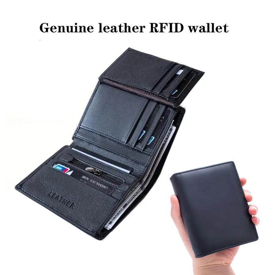 Mens Wallet business vertical Man Genuine Leather Wallet Zipper Card Holder Money Bag Antitheft RFID Wallet Male Coin Purse250901