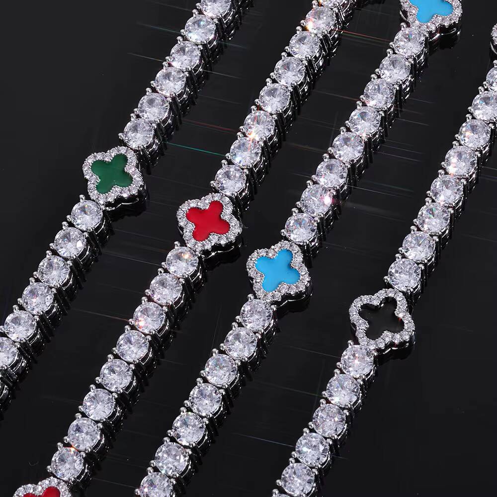 New Arrival 925 Sterling Silver Hip Hop VVS Moissanite Bracelet 4mm Clover Tennis Chain Gift for Men Women Jewelry