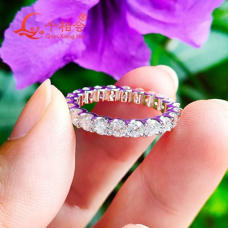 D VS HPHT lab grown diamond 01ct 3mm round full Eternity Band 925 Sterling Silver Jewelry man women Engagement gift dating
