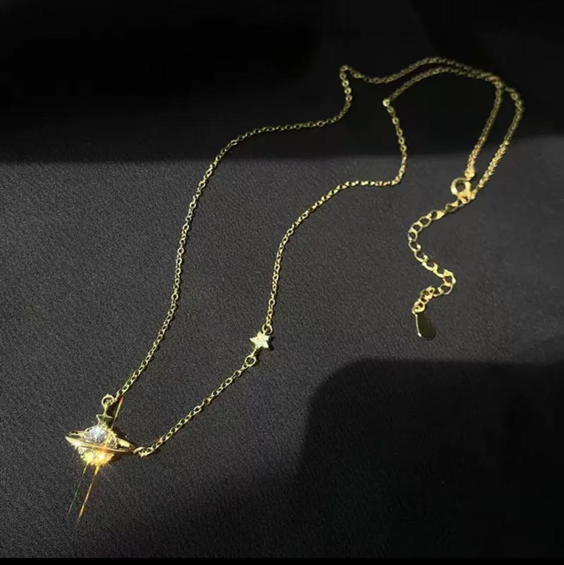 Luxury Brand Designer Jewelry S925 Sterling Silver Planet Necklace For Women Inlaid With Zircon Pendant Elegant Light Luxury European And American Hot