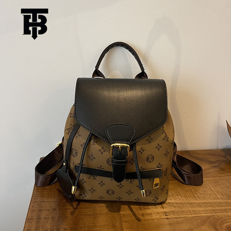 TB BHULAMTE Designer Retro Backpack, Large-capacity Color-blocking Backpack, European And American Fashion, High Appearance Level Printed Women's