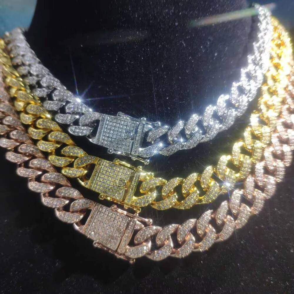 Hiphop Choker Necklace 12MM Wide Iced Out Micro Pave Lab Diamond Miami Cuban Link Chain Necklace for Unisex