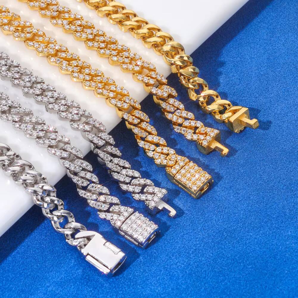 Eskeem Hip Hop Necklace S925 Silver Iced Out VVS Moissanite Cuban Link Chain 5mm Flip Buckle Single Row Thin Cuban Chain Jewelry