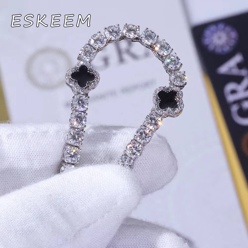 New Arrival 925 Sterling Silver Hip Hop VVS Moissanite 4mm Clover Tennis Chain Necklace Gold Plated Fashion Gift