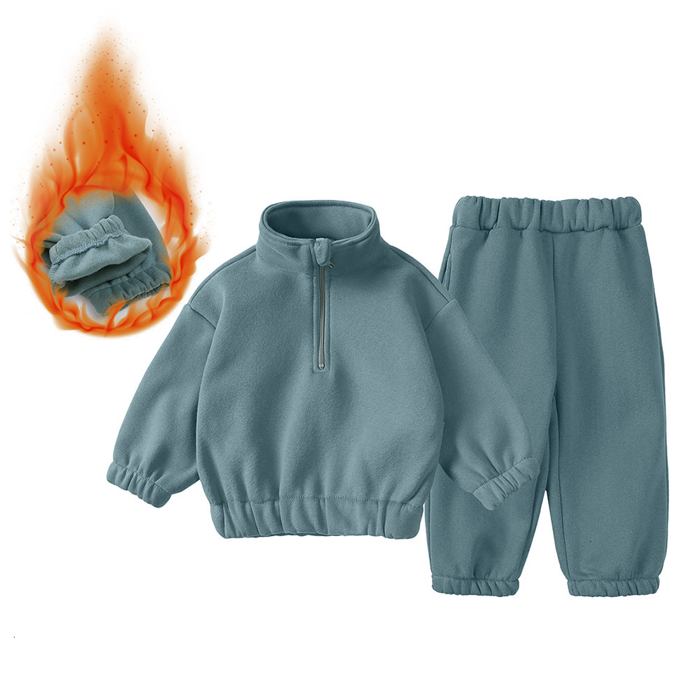 Korean version of new winter clothing set for boys and girls fashionable high neck half zipper top leg binding pants fleece casual set 231030