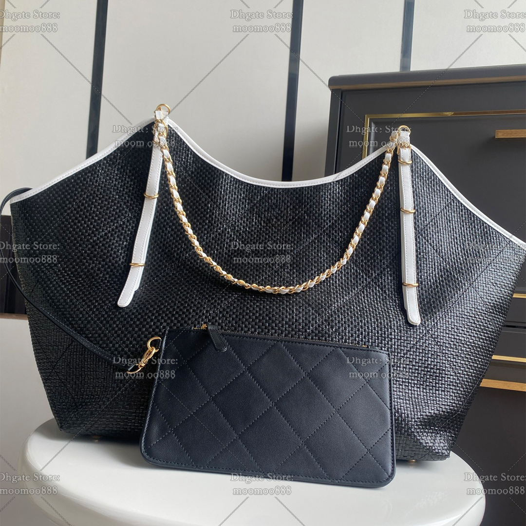 12A All-New Mirror Quality Designer Straw Tote Bags Large Capcity Shopping Bag Maxi Hobo Handbags for Women Shoulder Bag Black Purse with Small Pouch