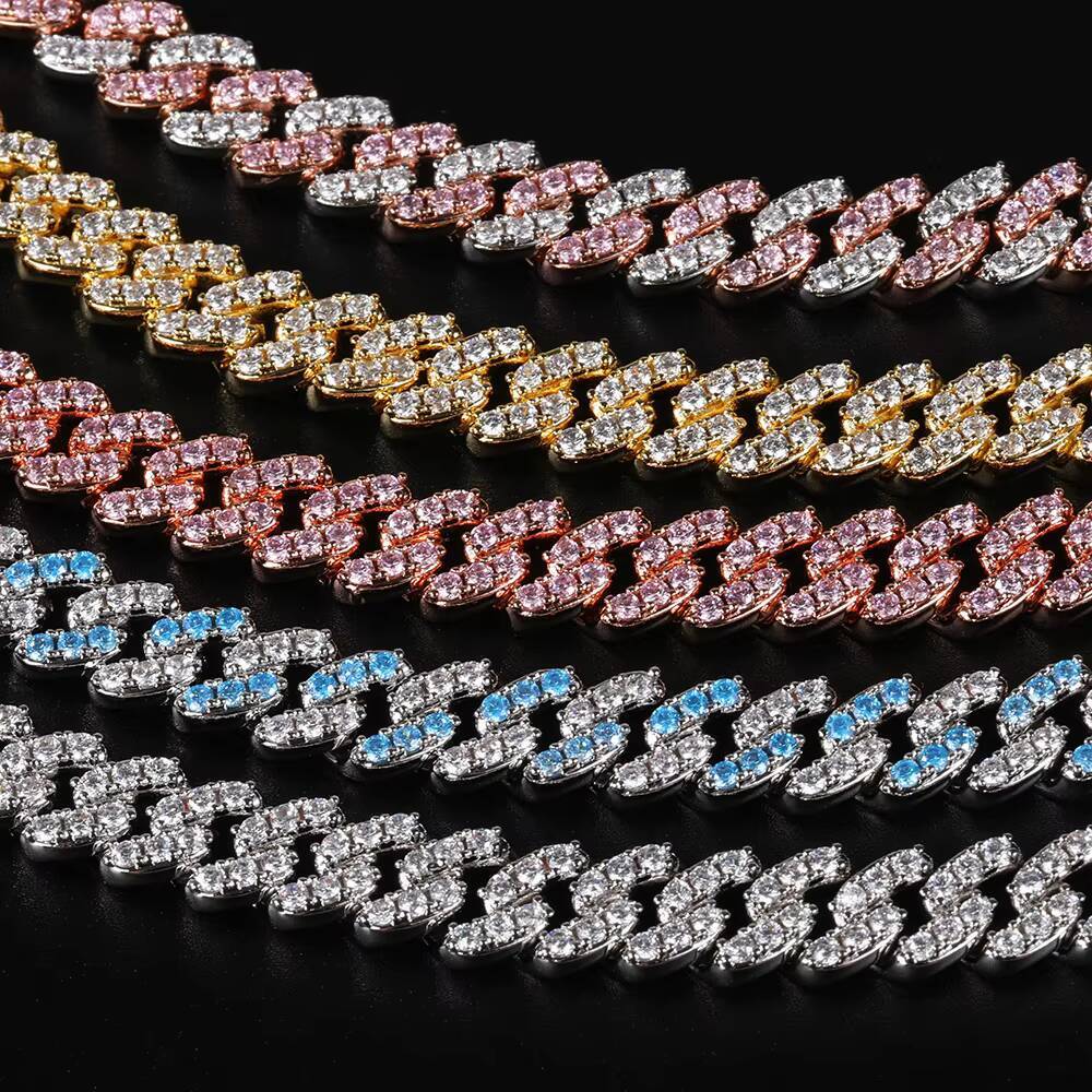 One Row Diamond Hiphop Jewelry 9MM Wide Multi Lengths Iced Out Bling Cuban Link Chain Necklace for Unisex