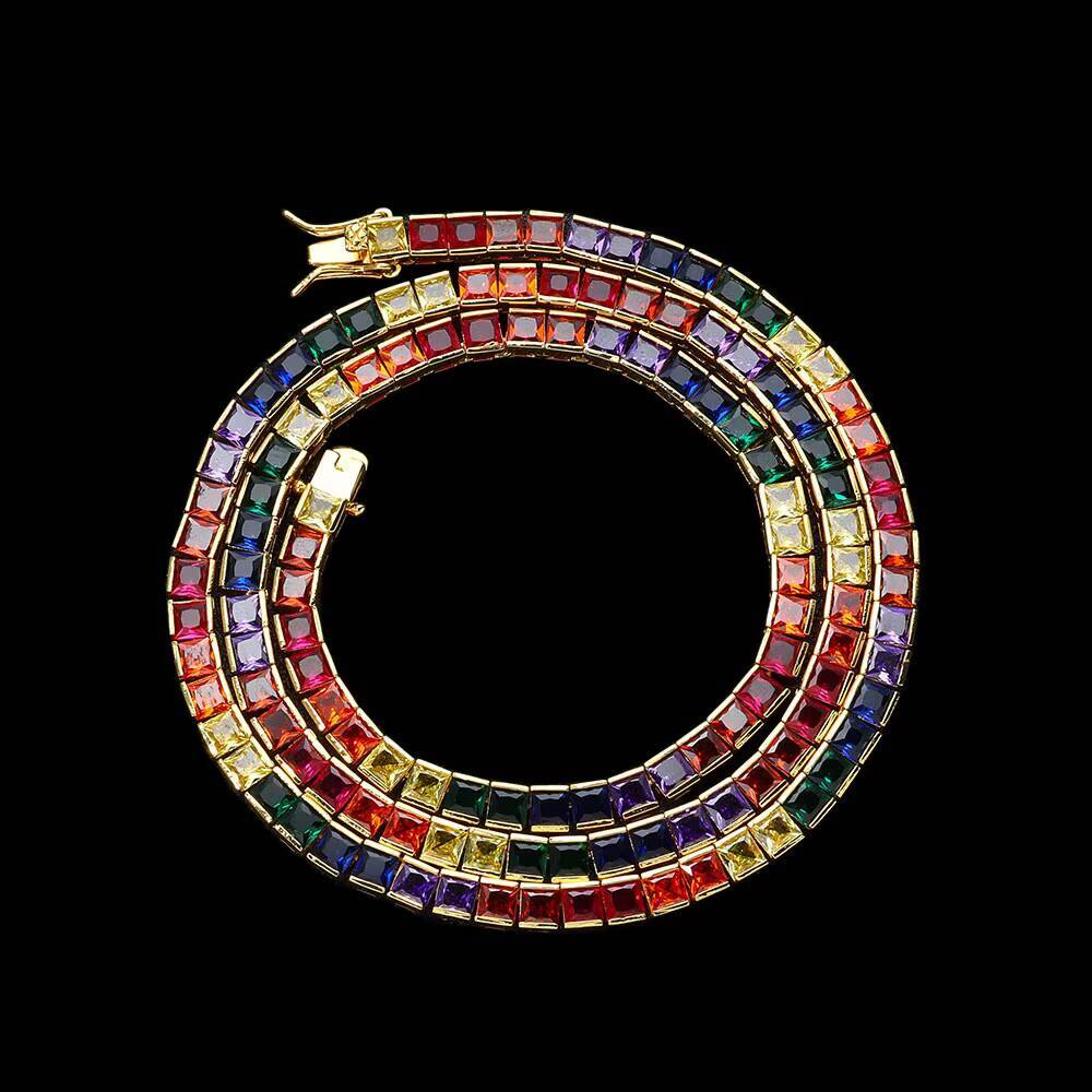 Luxury Geometric CZ Tennis Chain Necklace Square 5A Cubic Zirconia Iced Out Bling Necklace Safety Clasp Party Jewelry for Women