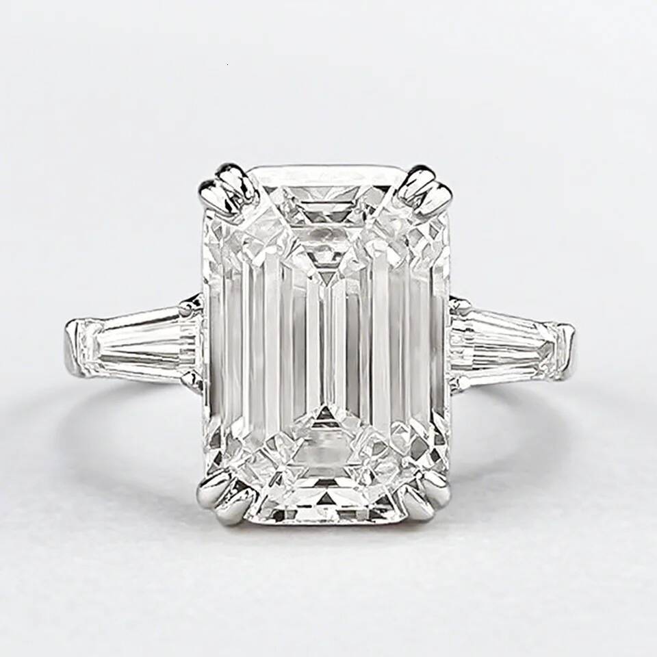 OEVAS 913mm Emerald Cut Zircon Ring For Women 100 S925 Sparkling Wedding Engagement 3stone Band Party Fine Jewelry