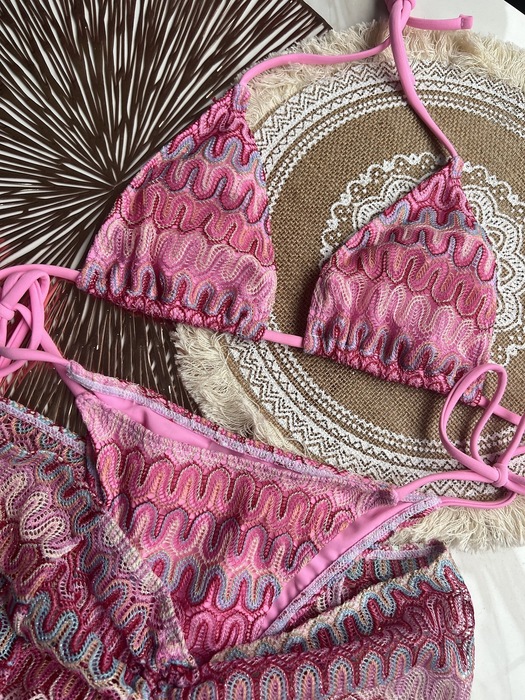 Knitted bikini dress three piece set sexy bikini striped swimsuit bikini women swift 250305