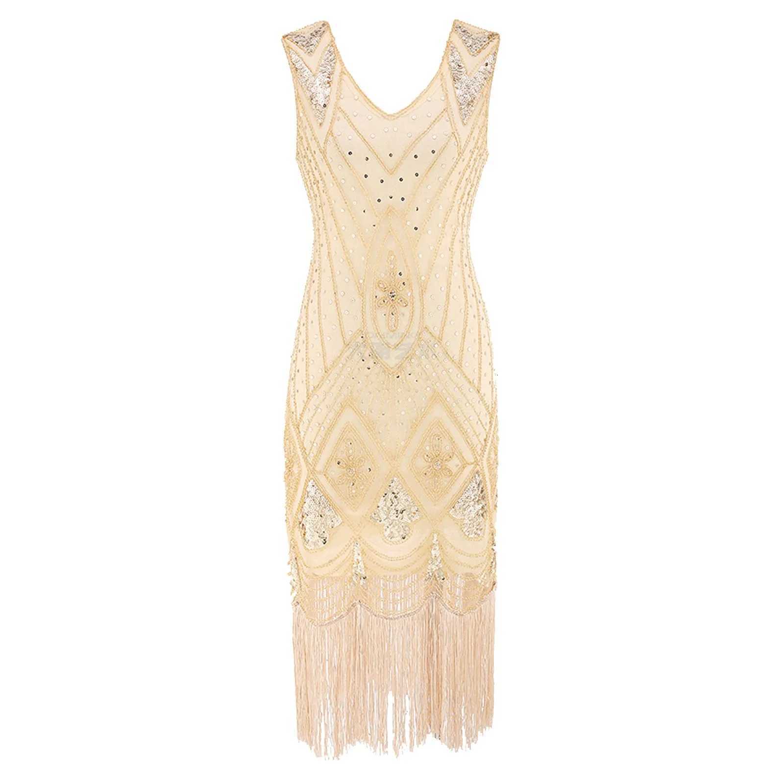 1920S Great Gatsby Dresses Flapper V Neck Tassel Beaded Sequin Party Dress Gatsby Charleston Dress For Women Luxury Evening Gown M250516