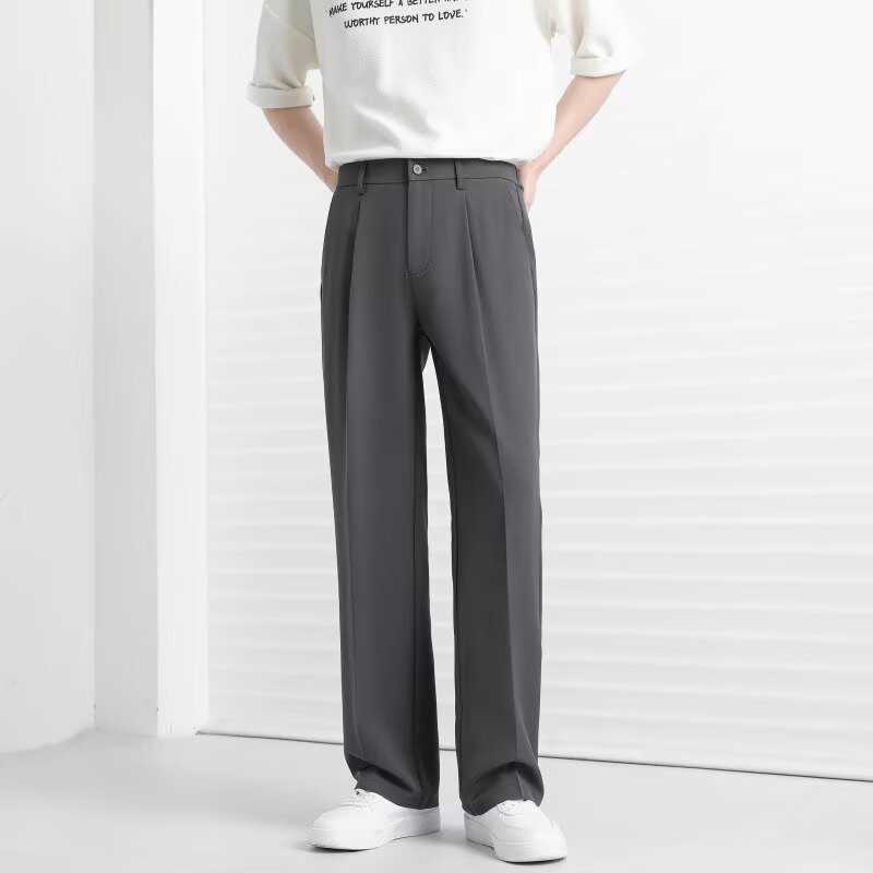 Summer high-end draped men's trousers, loose straight-leg pants, thin casual trousers, trendy wide-leg suit pants L250901