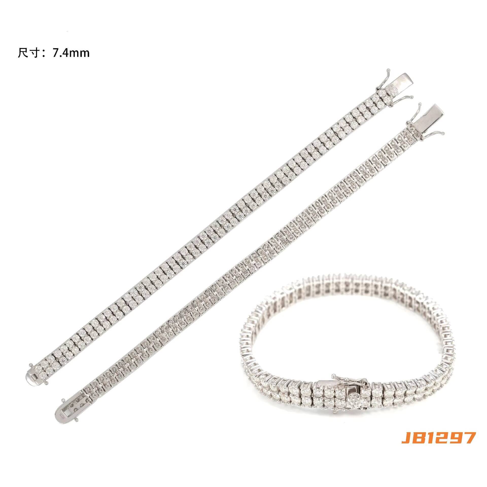 Hot Sale 925 Silver Tennis Chain Bracelet High Jewelry with Two Row Moissanite Diamond Tester Verified