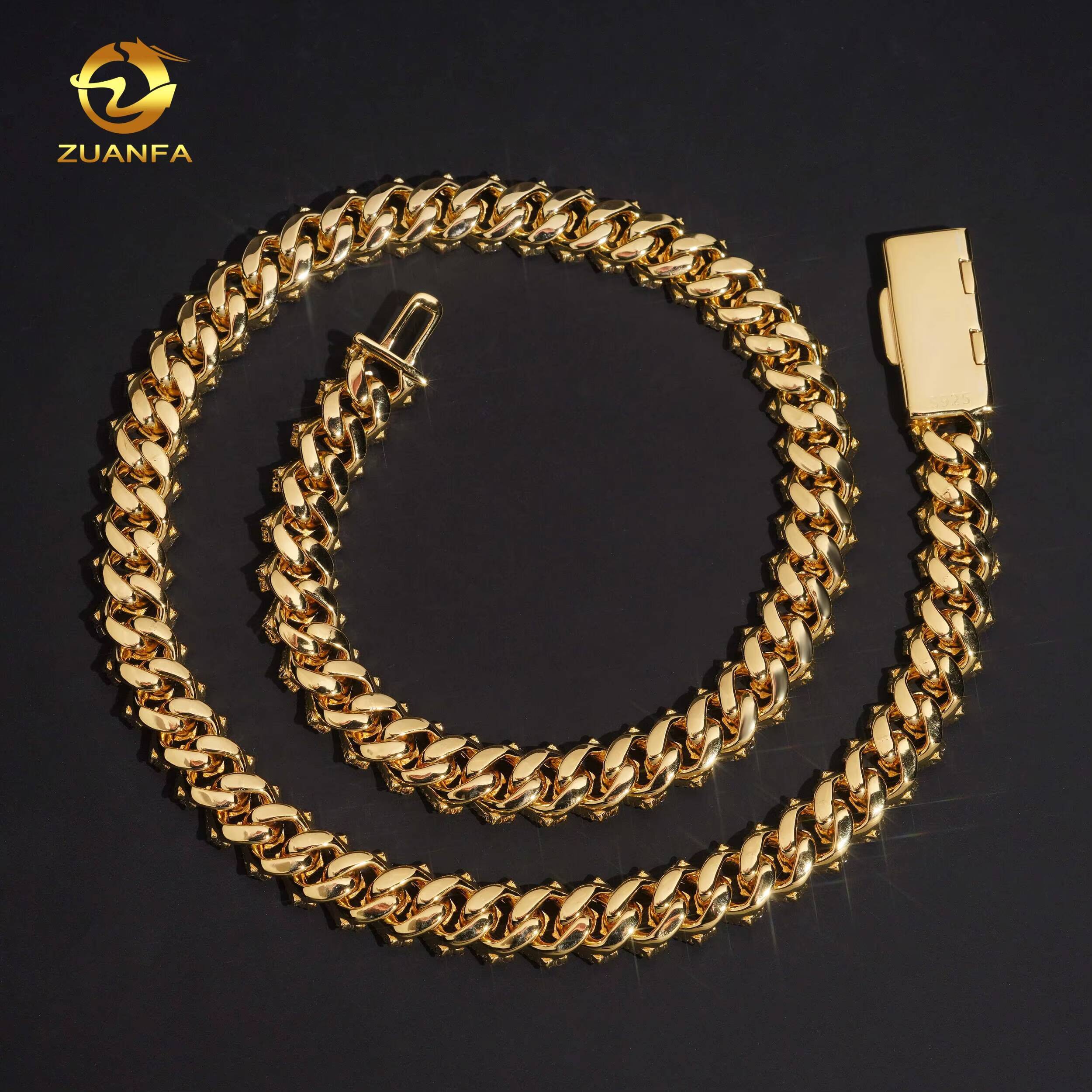 12mm Gold Plated Bracelet Moissanite Hip Hop Jewelry Necklace 925 Silver VVS Moissanite Iced Out Diamond Cuban Link Chain