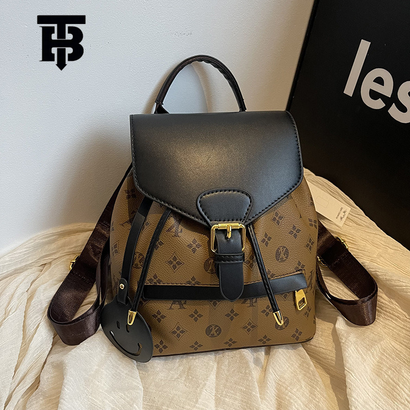 TB BHULAMTE Designer Retro Backpack, Large-capacity Color-blocking Backpack, European And American Fashion, High Appearance Level Printed Women's