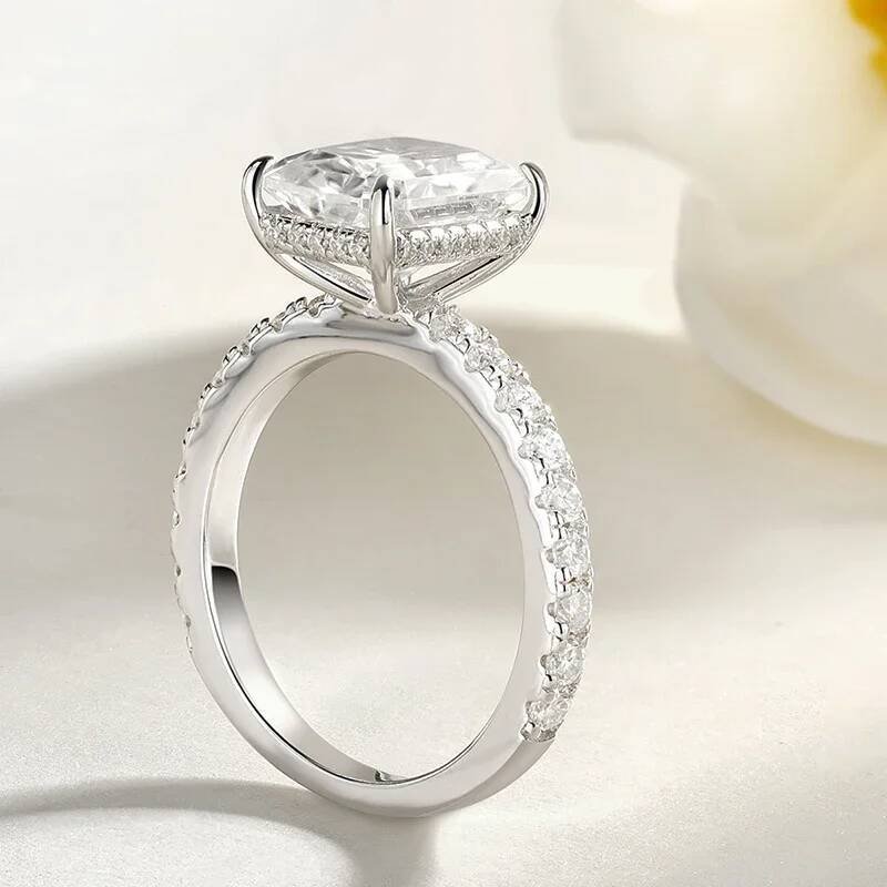 BXINY 4CT EmeraldRadiant Cut Full Moissanite Rings S925 Silver for Women Rectangle Diamond Wedding Bands Gifts Jewelry With GRA