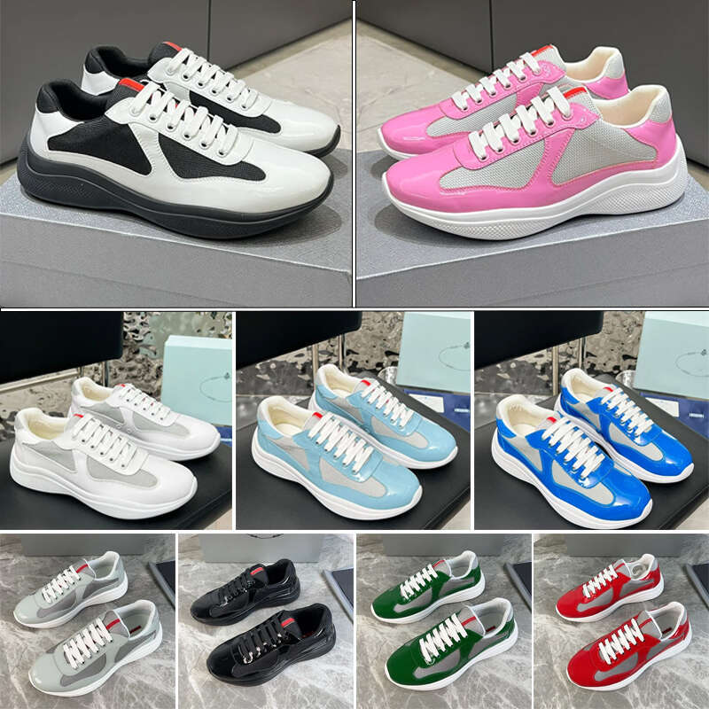 Designer Shoes Casual Sneakers Luxury Cup Men Women Bright Leather Nylon Outdoor Trainers White Black Green Yellow Fashion Sports