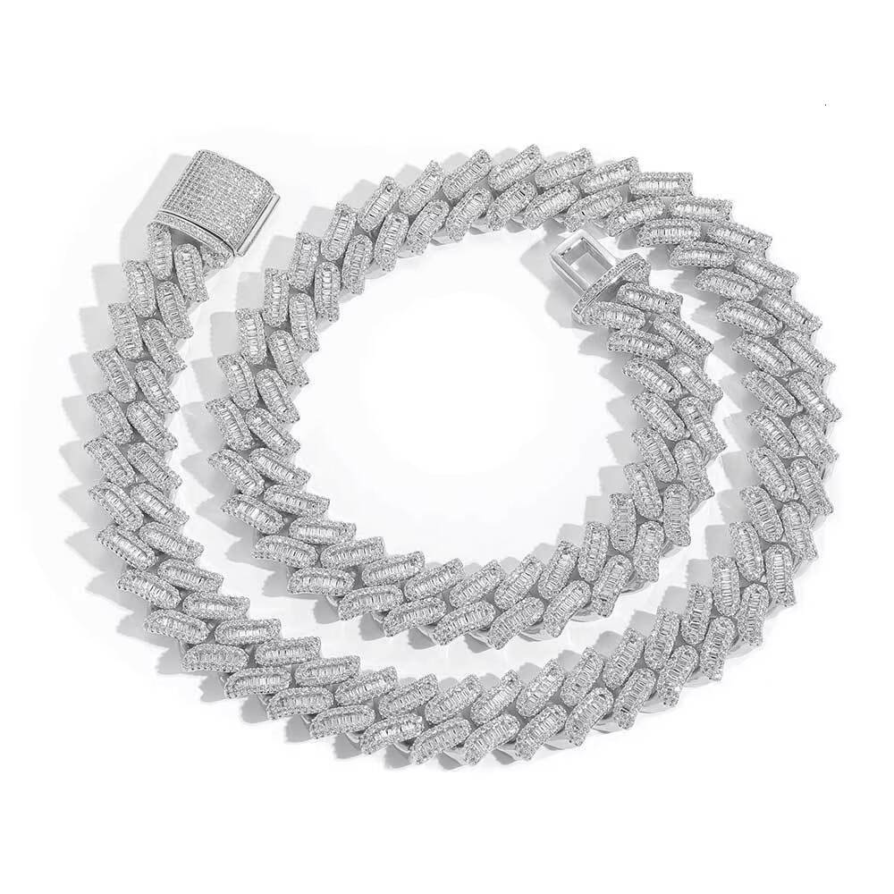 Hip Hop New 15mm Mens Cuban Necklace Iced Out Fully CZ Diamond Baguette Thorns Cuban Chain