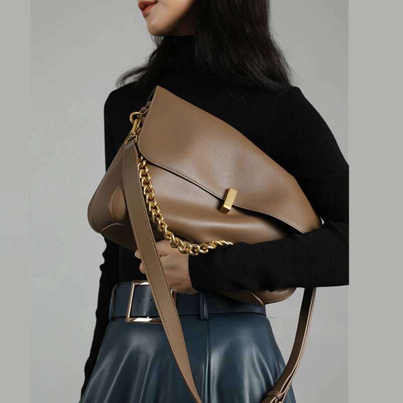 Burminsa Cowhide Genuine Leather Large Chain Shoulder For Women 2025 Designer Messenger Satchel Soft Work Ladies Handbags