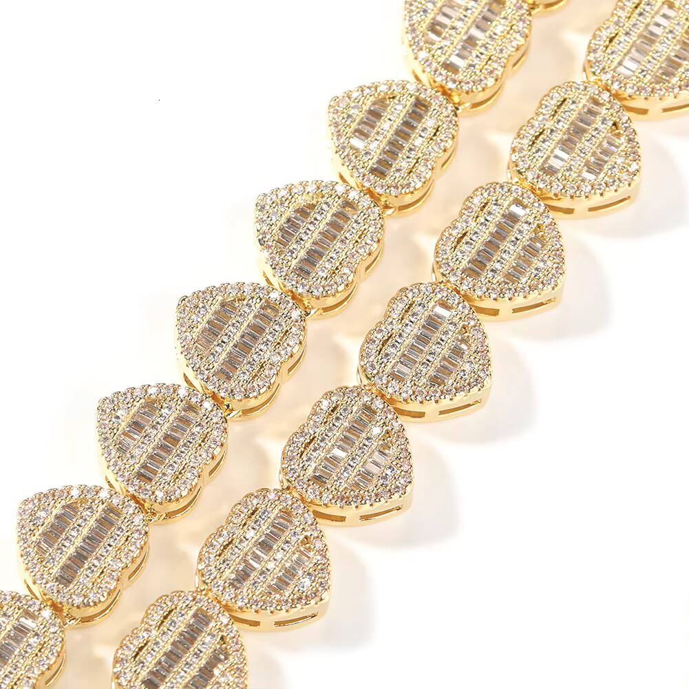 Hip Hop Fashion Men Women Charm Necklace Iced Out Fully Baguette CZ Diamond Heart Chain Necklace
