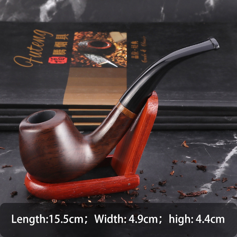 New Solid Wood Dry Pipe Smoking Craft Brown Ebony Smooth Engraved Handmade Tobacco Pipe-Model 661