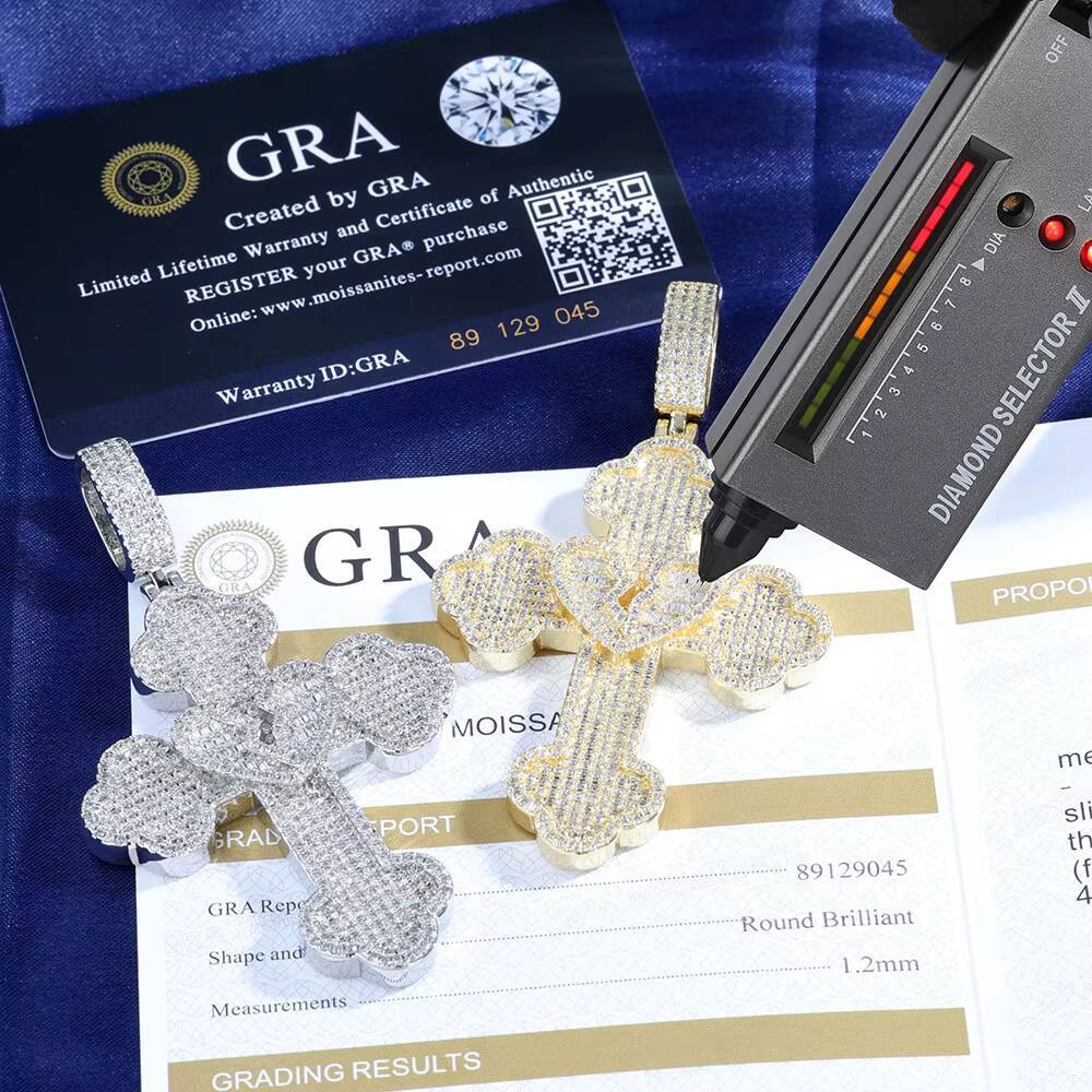 ESKEEM Hip Hop Jewelry S925 Silver White Gold Cross Pendant Iced Out VVS Moissanite Pass Diamond Tester Cross Charm Pendant