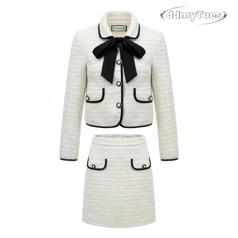Two Piece Dress TWO PIECE OUTFIT Women Tweed Jacket And Skirt Set Long Sleeve Blazer For Dropshipp 230222 ddmythur ddmythur ddmythur ddmythur