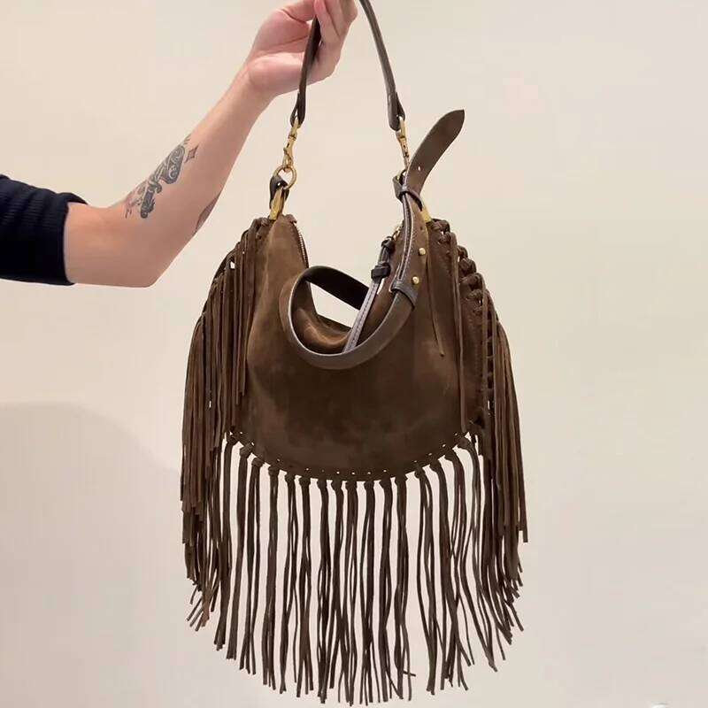 Bohemian Style Shoulder Women 2025 Trend High Quality Faux Suede Tassel Tote Bag Large Capacity Fashion Designer Female Bags
