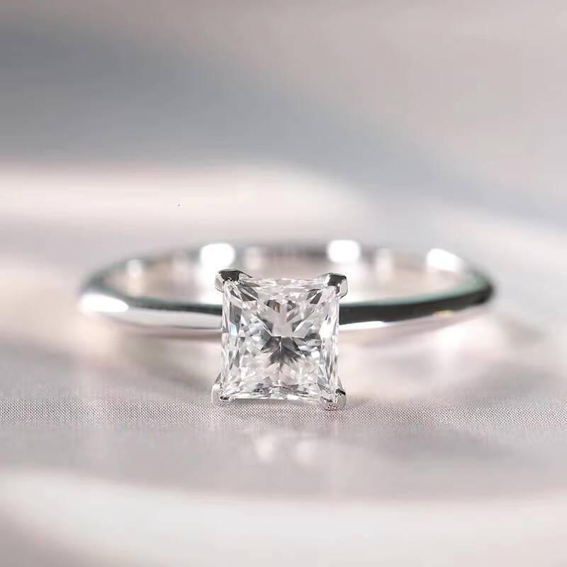 Solitaire 3CT Princess Cut Moissanite 14K White Solid Gold Rings Wedding Engagement Men Women Jewelry