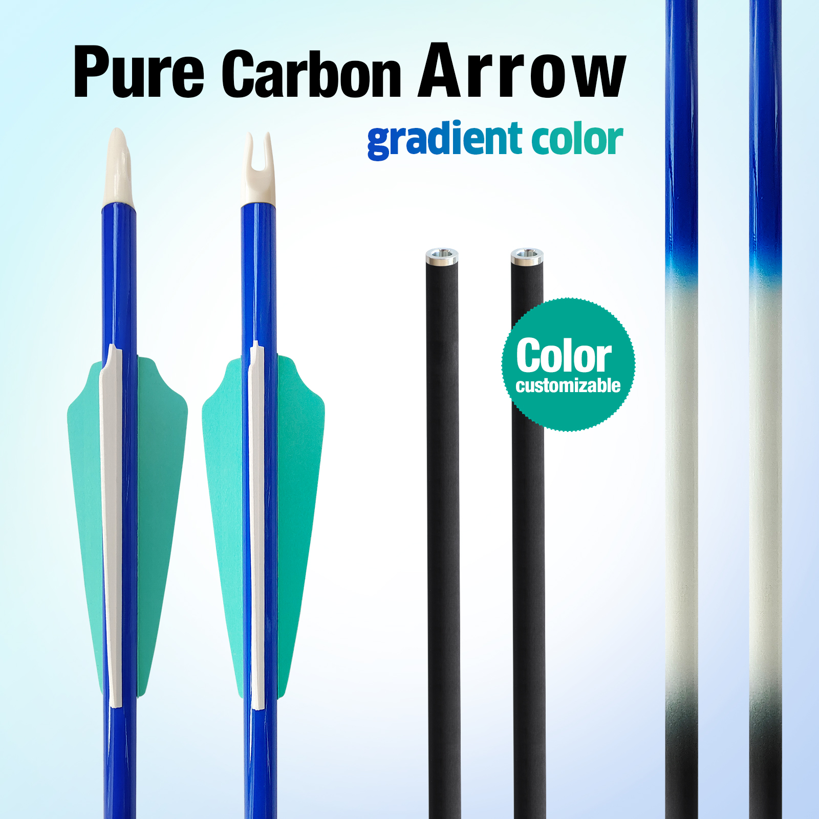 New Arrival ID 6.2mm Carbon Targeting Arrows Gradient Arrow Shaft 31inch Training Arrows for Recurve Bow & Compound Bow Spine 350-1300 12Pcs, 6Pcs