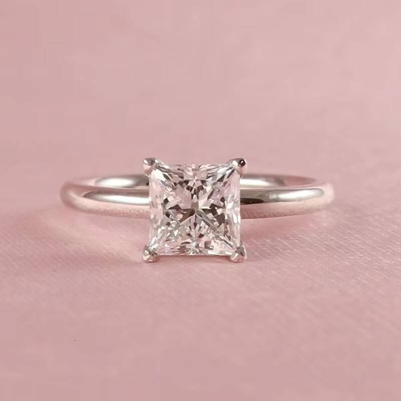 Solitaire 3CT Princess Cut Moissanite 14K White Solid Gold Rings Wedding Engagement Men Women Jewelry