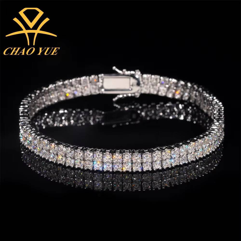 Hot Sale 925 Silver Tennis Chain Bracelet High Jewelry with Two Row Moissanite Diamond Tester Verified
