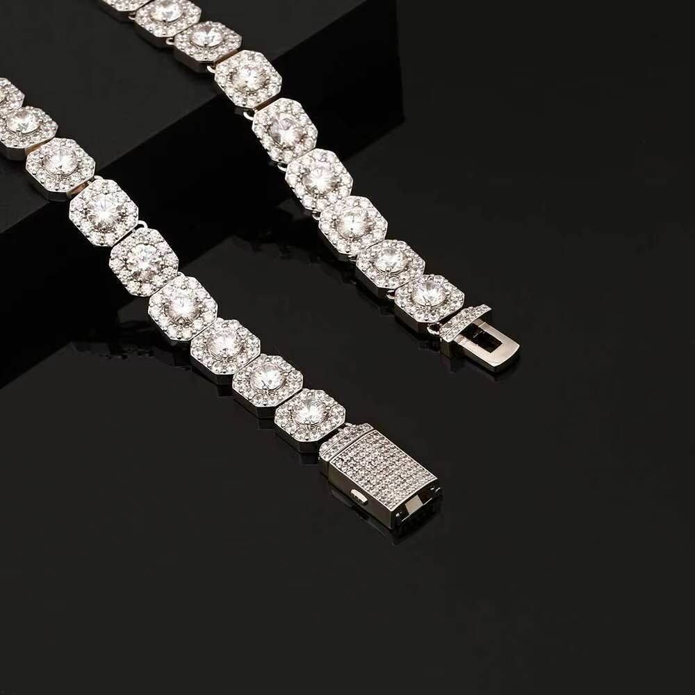 Hip Hop Luxury Men Women Choker Necklace Bling Lab Diamond CZ Paved 10mm Clustered Tennis Chain Necklace