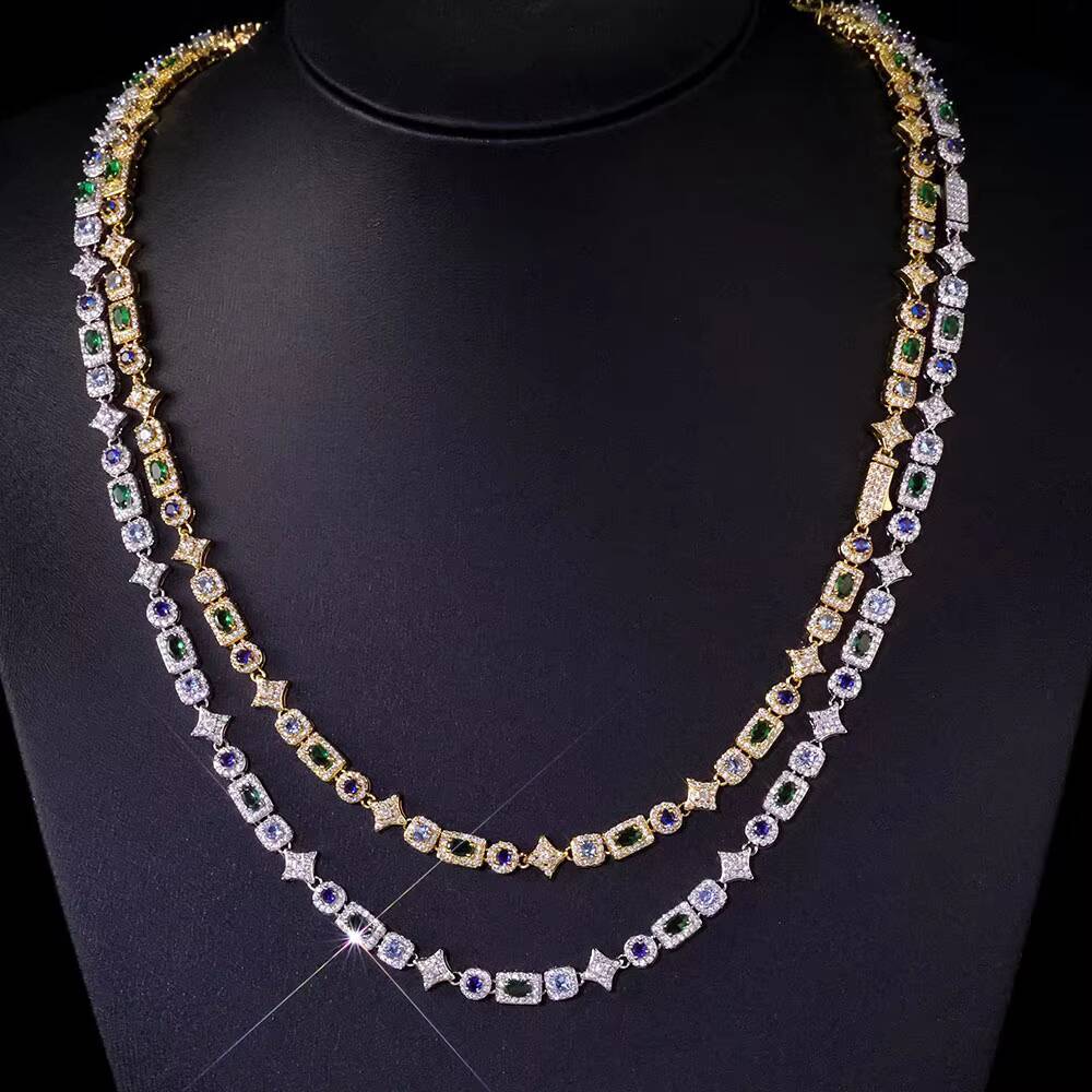 Eskeem 6mm Star Geometric Chain Necklace High Quality Brass Iced Out Colorful Zircon Hip Hop Fine Jewelry