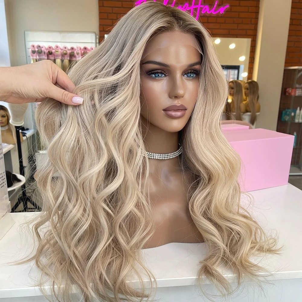 Ash Blonde Colored Human Hair Wig Platinum Blond Body Wave Human Hair Wigs For Women HD Transaprent 13x4 Lace Front Wig 220% Ready Go Synthetic