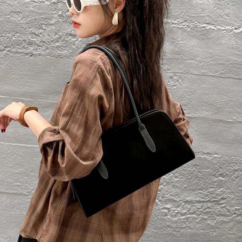 Matte Suede Genuine Cow Leather Big Women's Shoulder Bag Designer High Quality Huge Commute Travel Ladies Handbag Cowhide