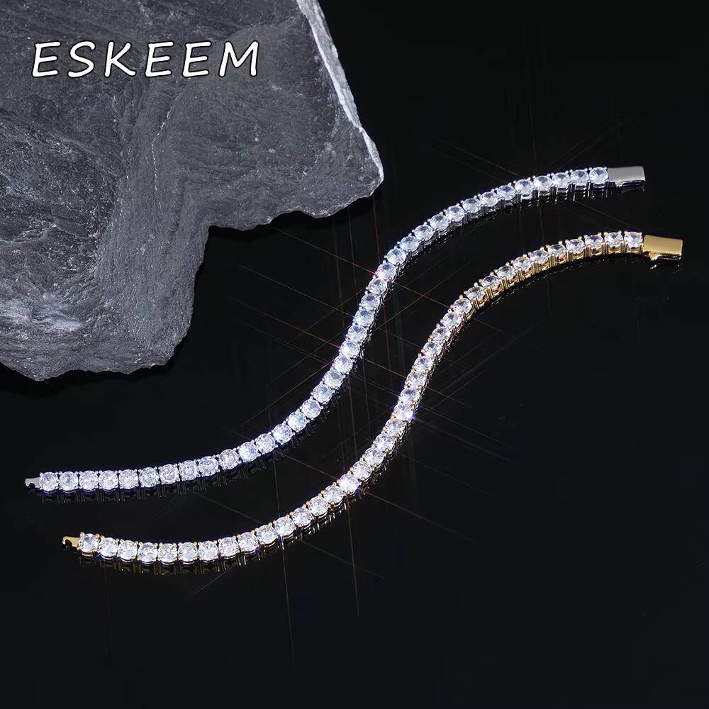 Women Jewelry 3mm4mm5mm VVS Moissanite Diamond Tennis Chain Spring Buckle White Gold 925 Sterling Silver Tennis Necklace