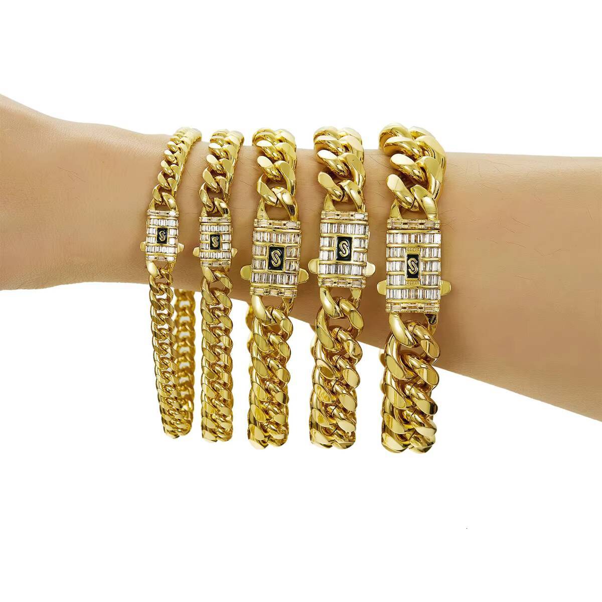 Anklet Bracelet 14k Cuban Chain Necklace Iced Cuban Link Chains Necklace Gold Stainless Steel Men Women Classic Monaco Chain