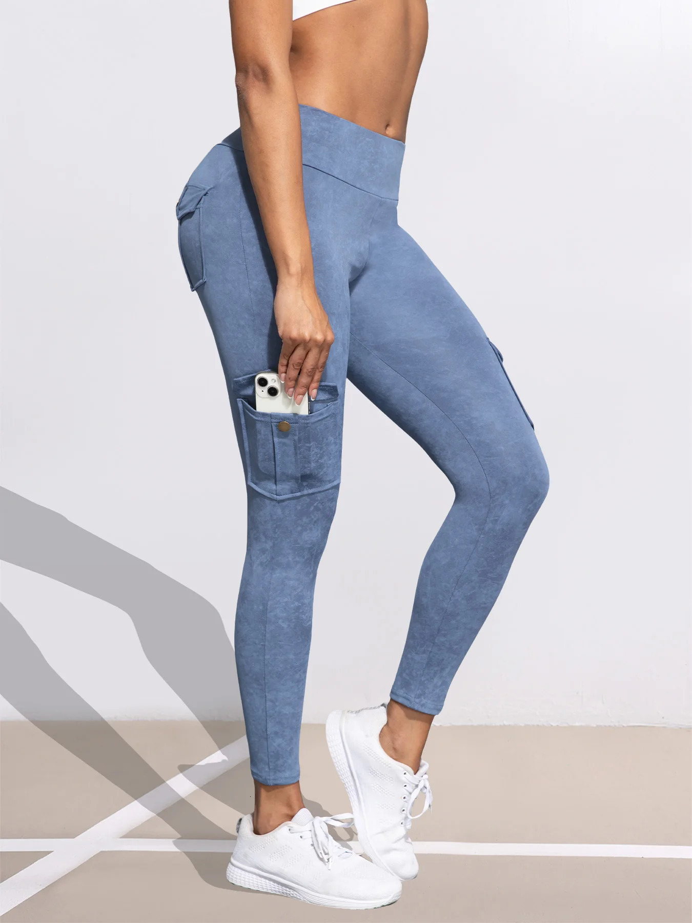 13 PCS Washed Print Work Pocket Women Leggings Elastic Butt Lifting Fitness Tights 2025 Athletic Pants Fashion Streetwear 250901