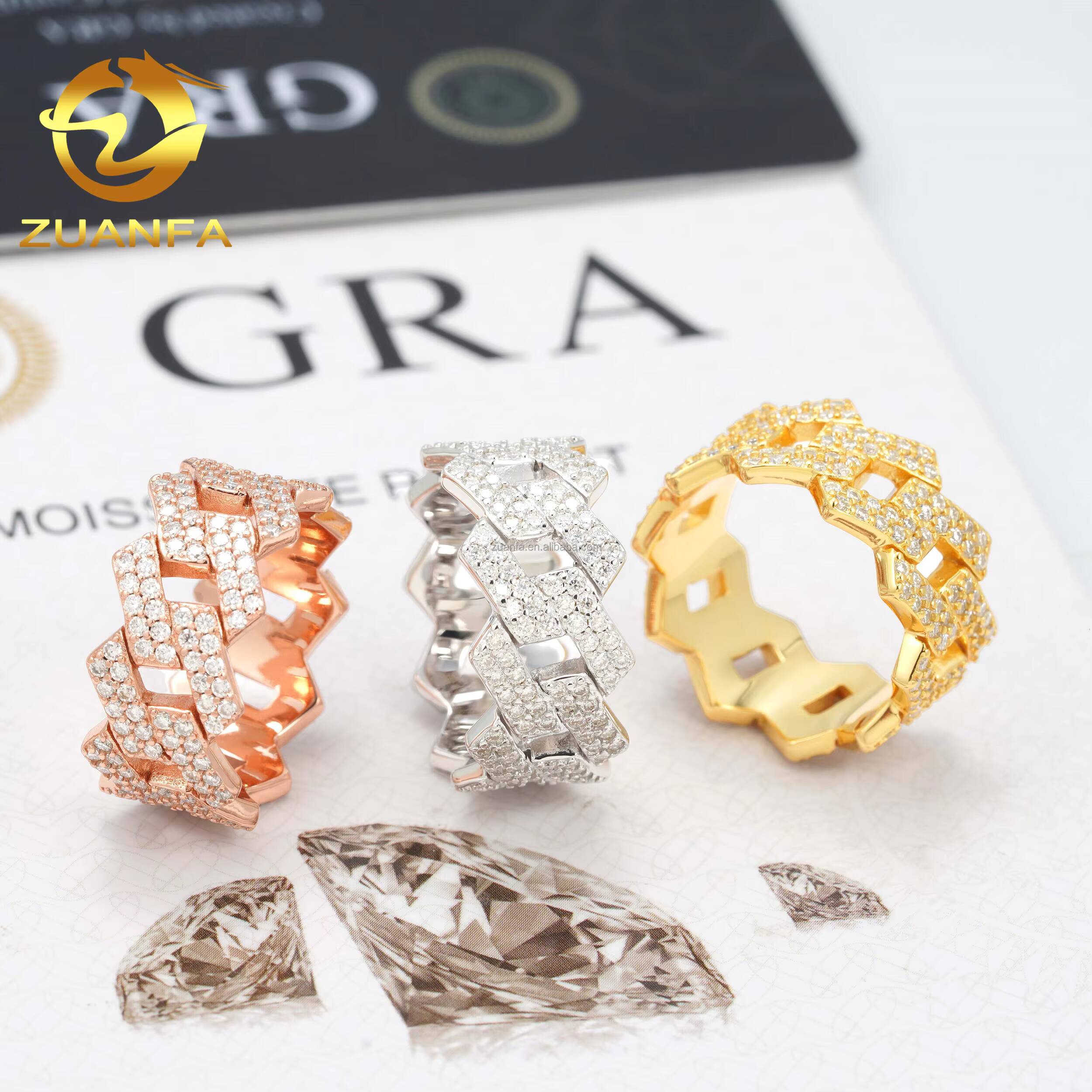 Wholesale Price 925 Sterling Silver GRA Certificates Pass Diamond Tester Moissanite Iced Out Jewelry Hip Hop Cuban Band Ring