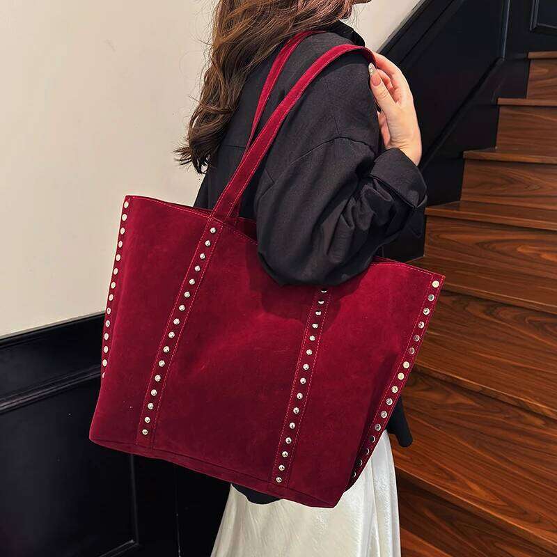 Fashion American Retro Large-Capacity Tote Imitation Deerskin Veet Niche Design Bag Boston Tote Texture Shoulder Armpit Bags