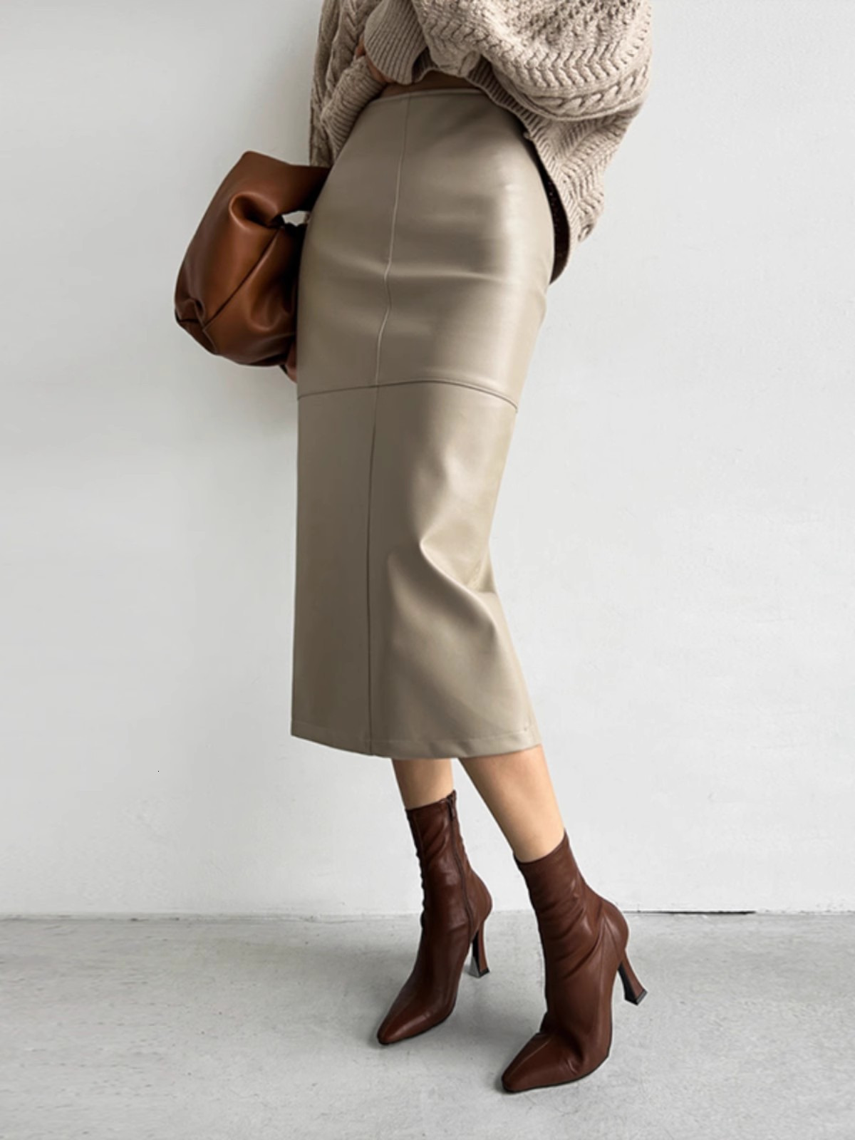 Real Leather Skirt, High Waist, Elastic, Genuine Strecth Sheepskin, Long Slit, Thin, OL, Spring And Autumn dongdumaoyi