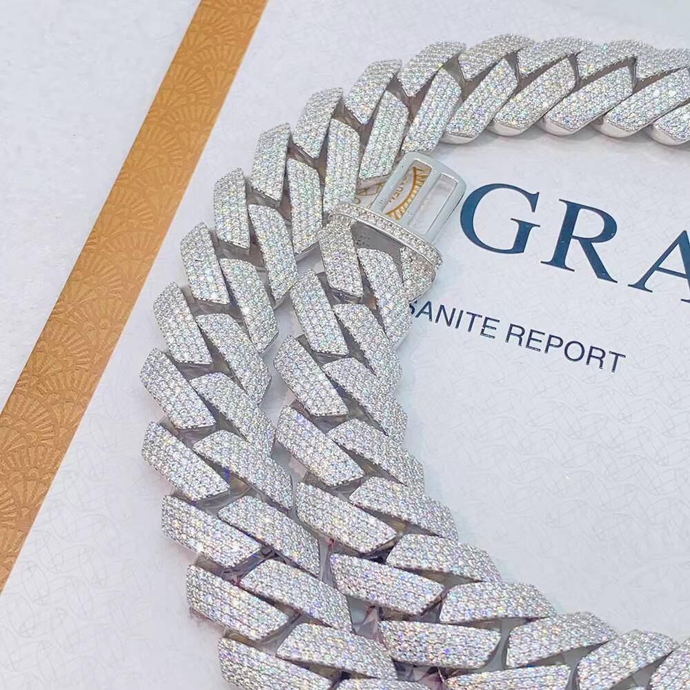 925 Silver Moissanite Mens Necklace 18mm CrossBorder Europe United States 4Row Essential HipHop Trend Personality Collarbone