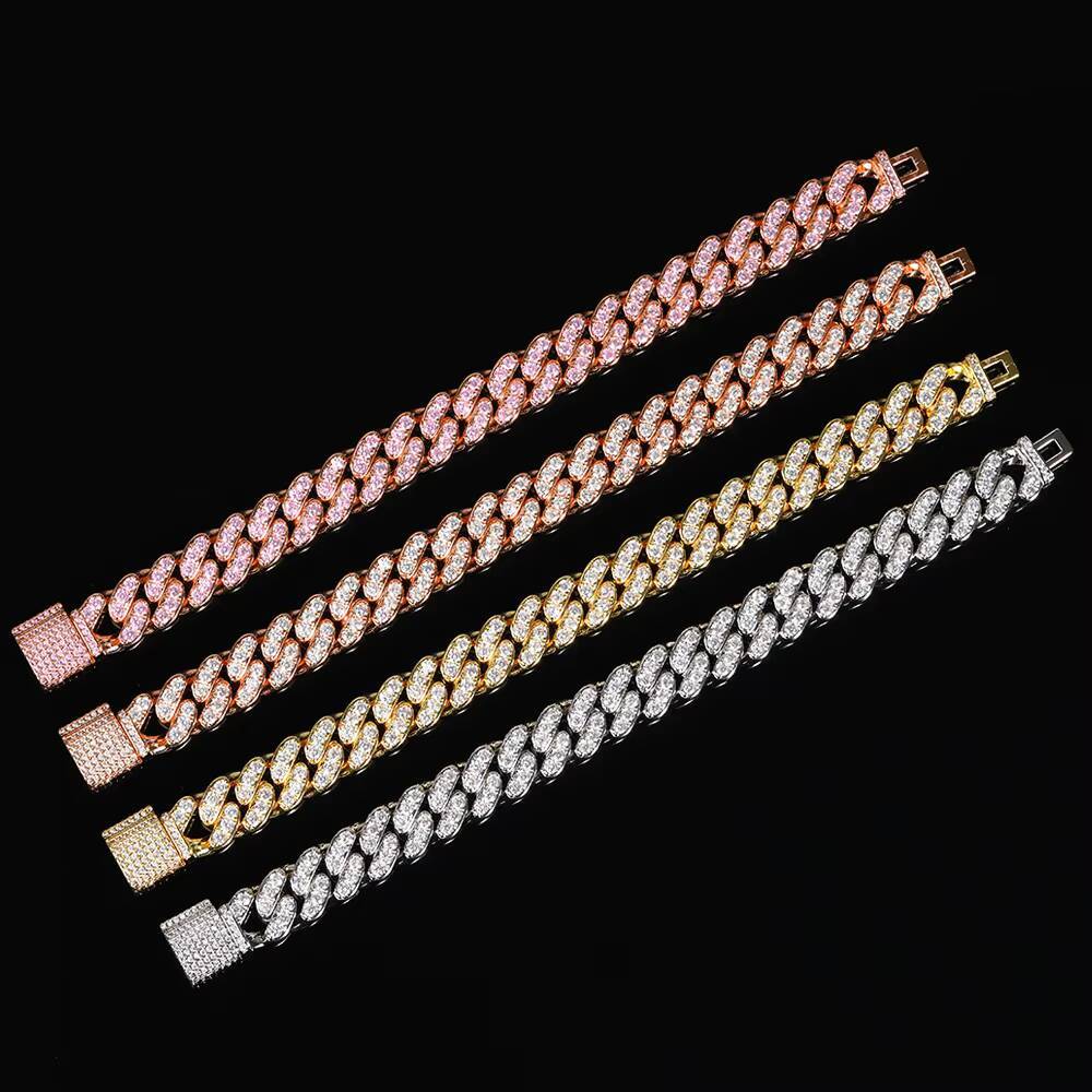 Hip Hop Iced Out 12mm CZ Cuban Link Chain Personalized Lock Clasp Miami Cuban Choker Necklace