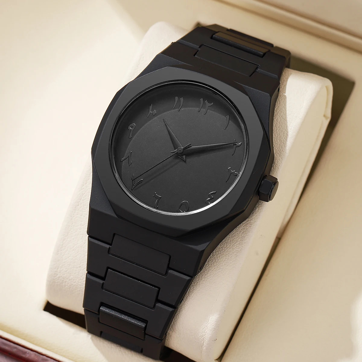 Modern Minimalist Personality Creative Allblack Mens Watch Arabic Digital Sports Leisure Quartz Watch Unique n Watch 250901