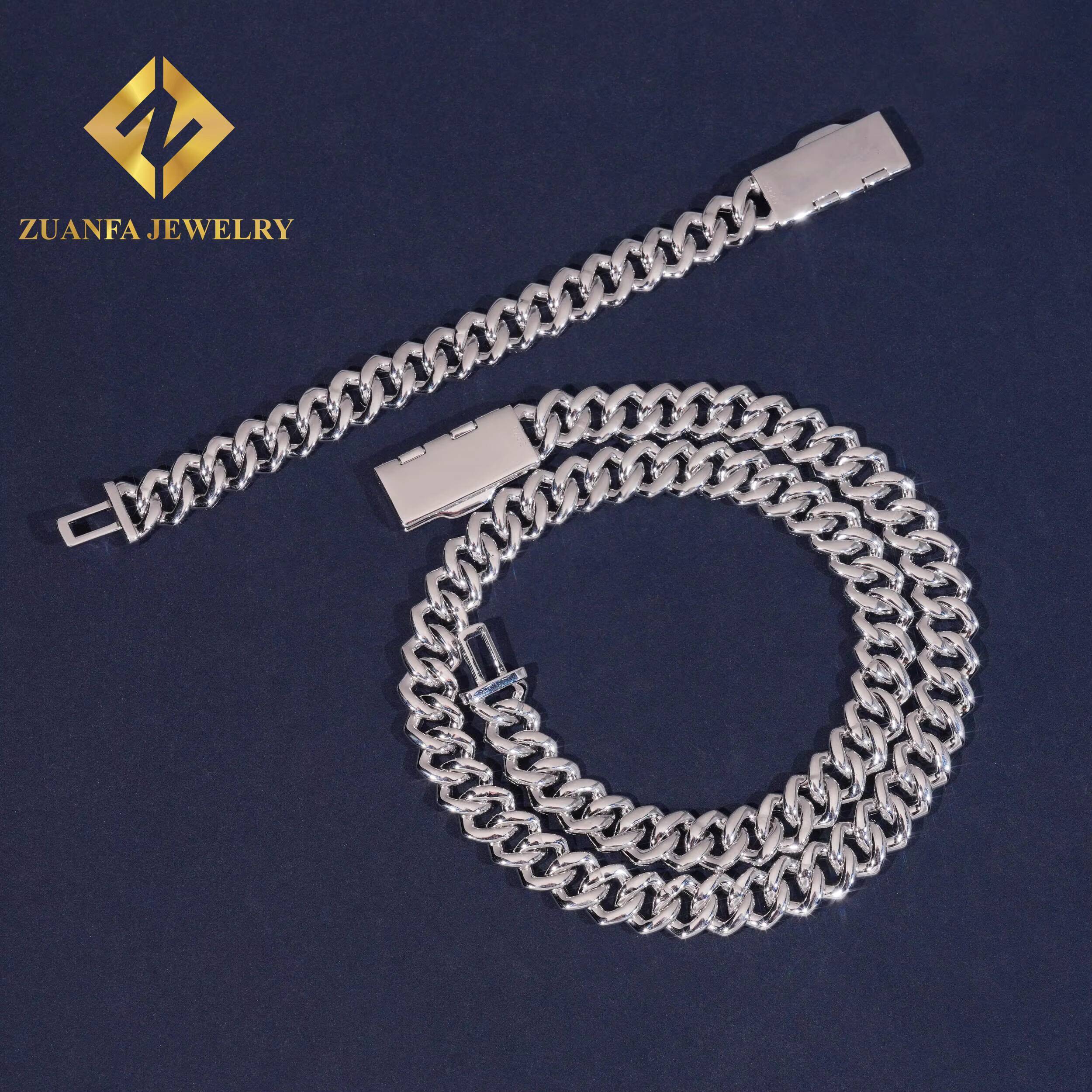 Ready to Ship 13mm 2 Rows Moissanite Pass Diamond Tester 925 Silver Gold Plated Cuban Link Chain Fine Jewelry
