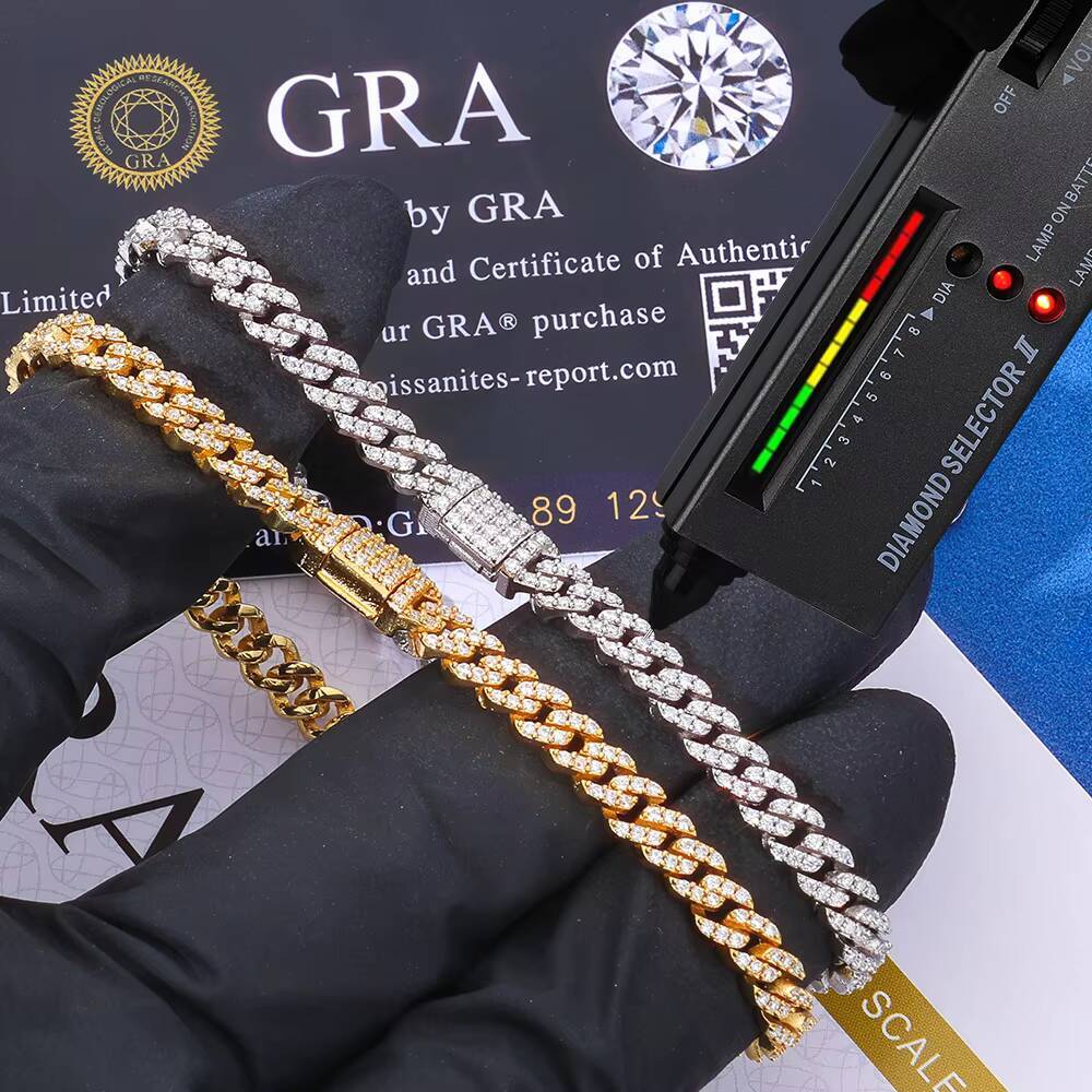 Eskeem Thin Cuban Link Bracelet 5mm 925 Silver Iced Out VVS Moissanite Flip Lock Clasp Hip Hop Fine Jewelry